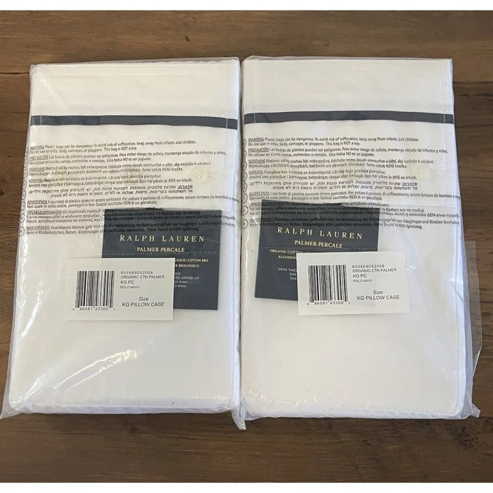 New Ralph Lauren Palmer Percale 2 King Pillowcases Organic Cotton Polo Navy